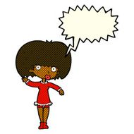 cartoon waving girl with speech bubble N5