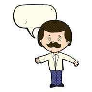 cartoon mustache man with open arms speech bubble N6