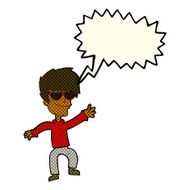 cartoon waving cool guy with speech bubble N5