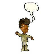 cartoon worried man giving thumbs up symbol with speech bubble N5