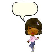 cartoon pretty woman dancing with speech bubble N12