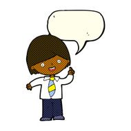cartoon school boy answering question with speech bubble N27