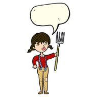 cartoon farmer girl with speech bubble N5