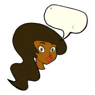 cartoon pretty female face with speech bubble N53