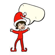 cartoon excited christmas elf with speech bubble N5