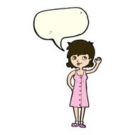 cartoon pretty woman waving with speech bubble N50