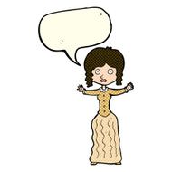 cartoon worried victorian woman with speech bubble N5