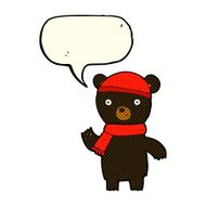 cartoon waving black bear with speech bubble N25