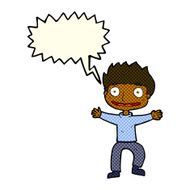 cartoon grinning boy with speech bubble N5