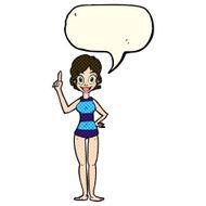 cartoon woman in striped swimsuit with speech bubble N5