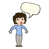cartoon woman shrugging shoulders with speech bubble N263