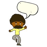cartoon mustache man disco dancing with speech bubble N6