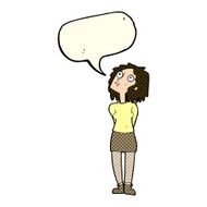 cartoon curious woman with speech bubble N32