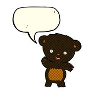 cartoon waving black bear with speech bubble N26