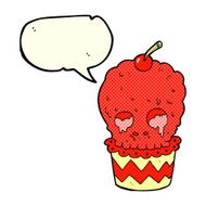 spooky skull cupcake cartoon with speech bubble N6