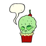 cartoon spooky skull cupcake with speech bubble N6
