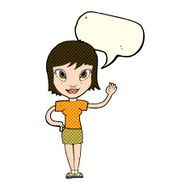 cartoon woman waving with speech bubble N177
