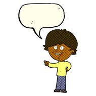 cartoon boy laughing and pointing with speech bubble N6
