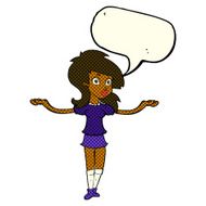 cartoon confused pretty girl with speech bubble N6
