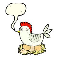 cartoon hen on eggs with speech bubble N4