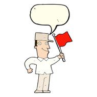 cartoon man waving flag with speech bubble N6