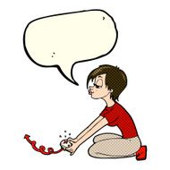cartoon girl playing computer games with speech bubble N4