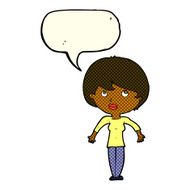cartoon woman shrugging shoulders with speech bubble N265