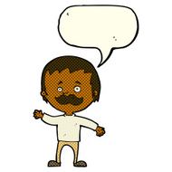 cartoon man with mustache waving speech bubble N15
