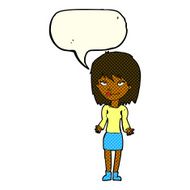 cartoon woman shrugging shoulders with speech bubble N268