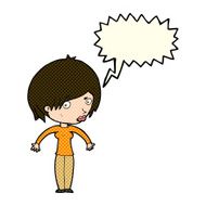 cartoon woman shrugging with speech bubble N32