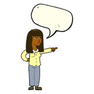 cartoon pretty woman pointing with speech bubble N23