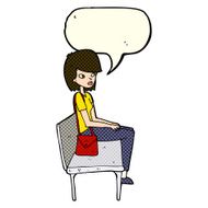 cartoon woman sitting on bench with speech bubble N6