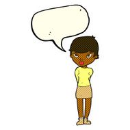 cartoon shy woman with speech bubble N28