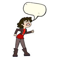 cartoon angry biker girl with speech bubble N6