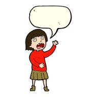 cartoon stressed out woman with speech bubble N12
