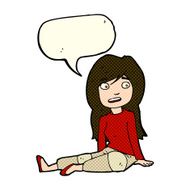cartoon girl sitting on floor with speech bubble N6