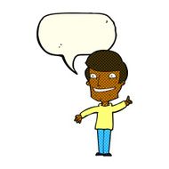 cartoon grinning man with idea speech bubble N6