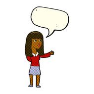 cartoon woman gesturing to show something with speech bubble N11