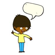 cartoon boy with question speech bubble N11