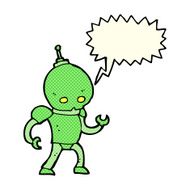 cartoon alien robot with speech bubble N8