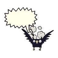 cartoon spooky bird with speech bubble N5