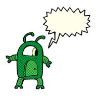 cartoon alien robot with speech bubble N9