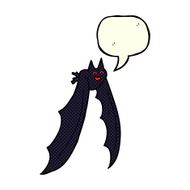 cartoon flying bat with speech bubble N3