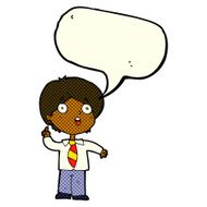 cartoon schoolboy answering question with speech bubble N6