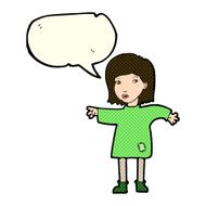 cartoon woman in patched clothing with speech bubble N5