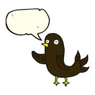 cartoon waving bird with speech bubble N11