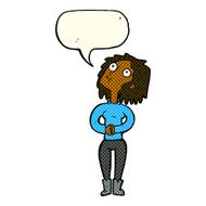 cartoon woman looking upwards with speech bubble N6