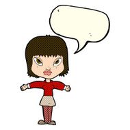 cartoon woman with outstretched arms speech bubble N5