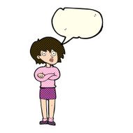 cartoon woman wit crossed arms with speech bubble N6
