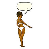 cartoon woman in bikini with speech bubble N29